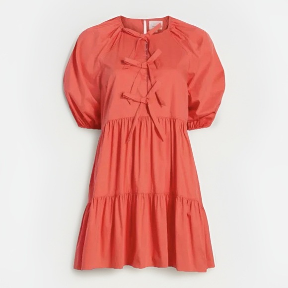 NEW Cinq A Sept Lynn Dress Neon Coral Pink Babydoll‎  Bow Front Preppy Size 0 XS - Picture 1 of 14